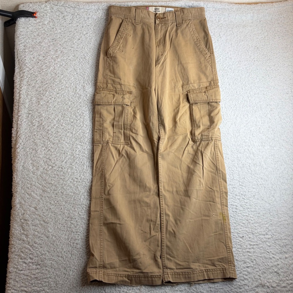 Levis Cargo Loose Straight Pants Tan Khaki Mens 30x32 (31) Baggy Distressed